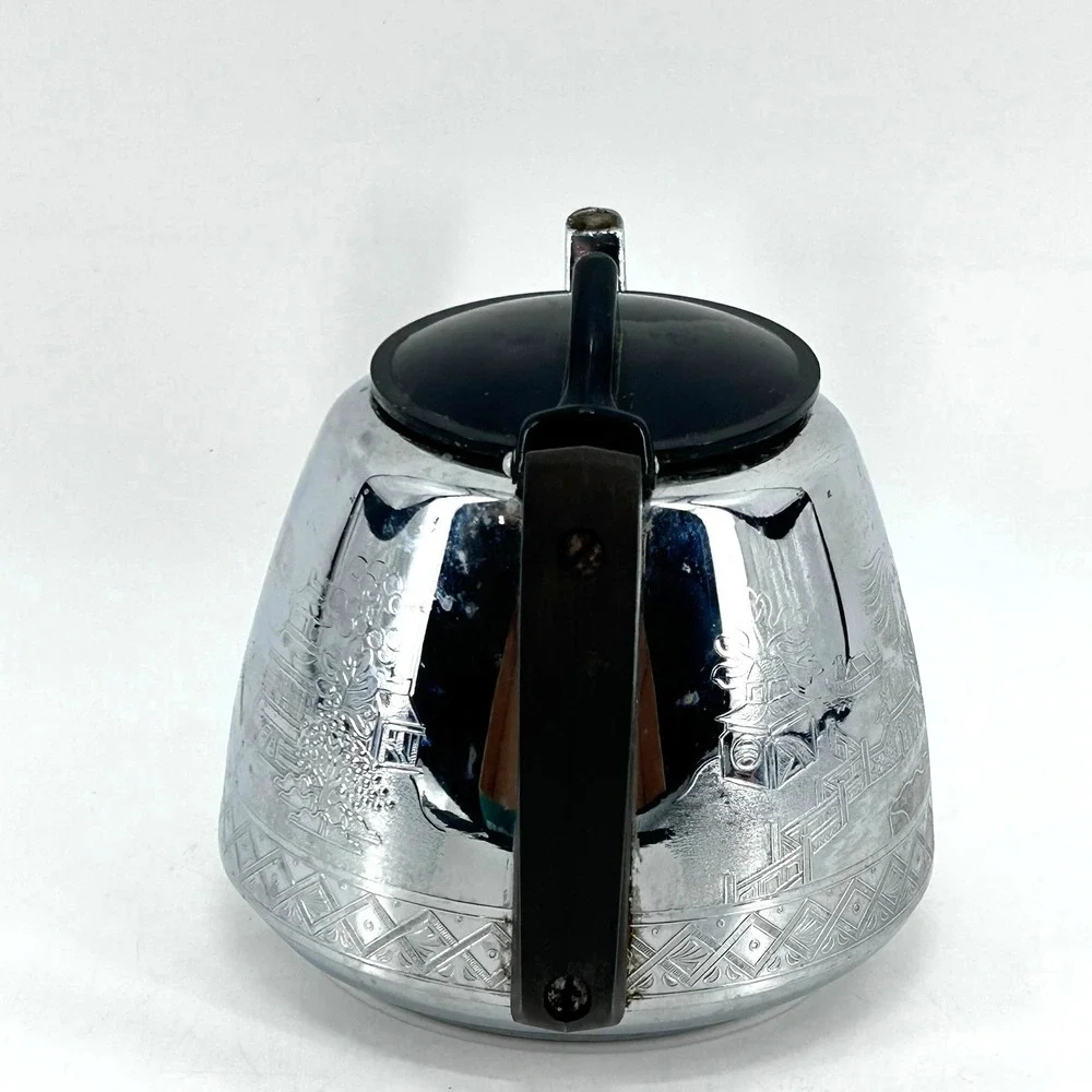 Vintage Swan Brand Willow Ware Chrome Teapot 6 Cup Engraved Pagoda Made England